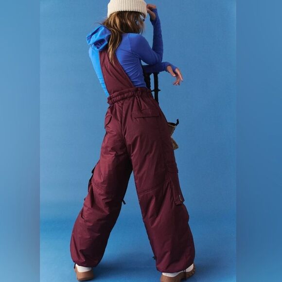 NWT free people movement dew point ski pants overalls maroon oxblood wine - Picture 2 of 9